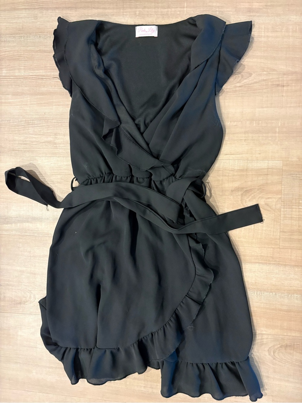 Pink Lily Black Ruffle Wrap Mini Dress